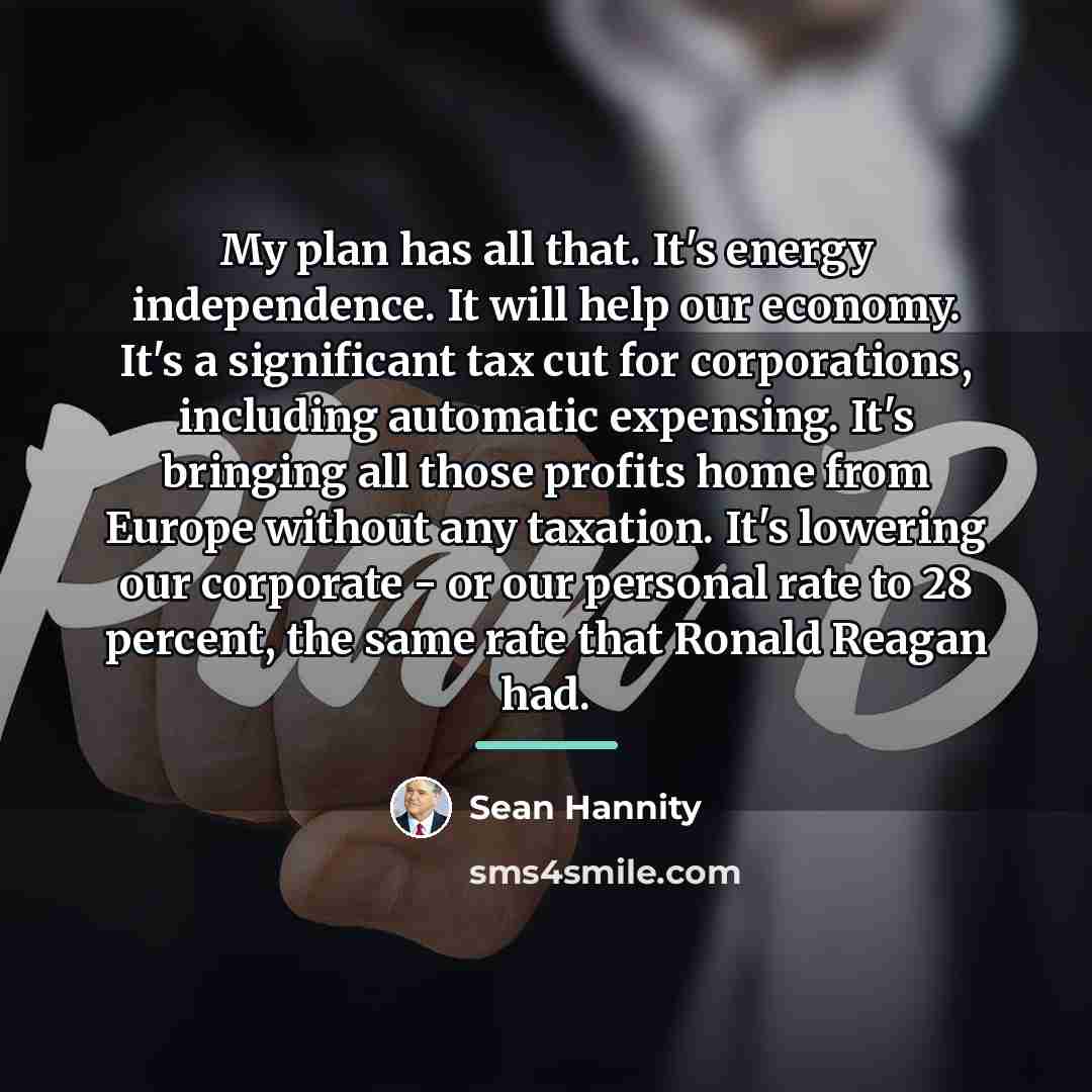 “My plan has all that. It's energy independence. It will…” quote by Sean Hannity