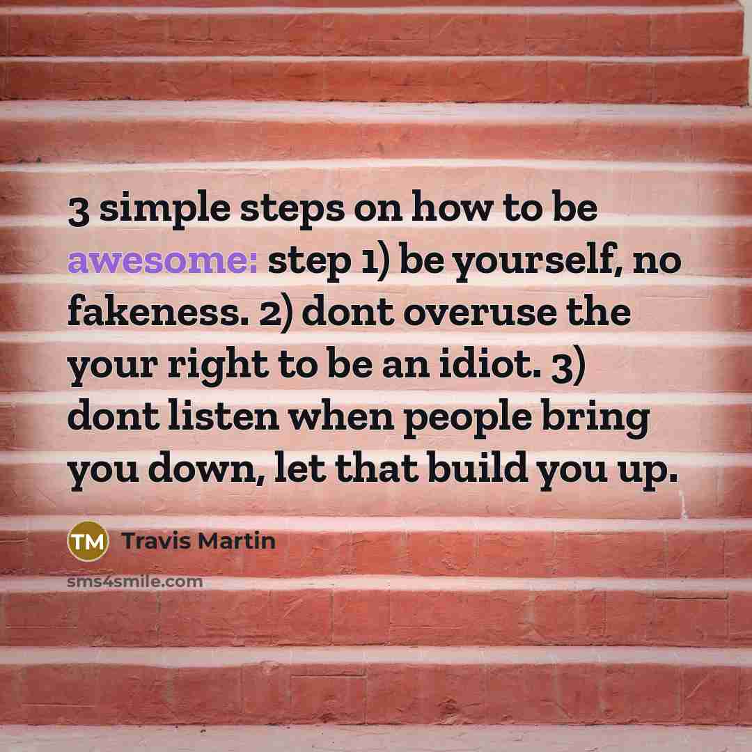 “3 simple steps on how to be awesome: step 1)…” quote by Travis Martin