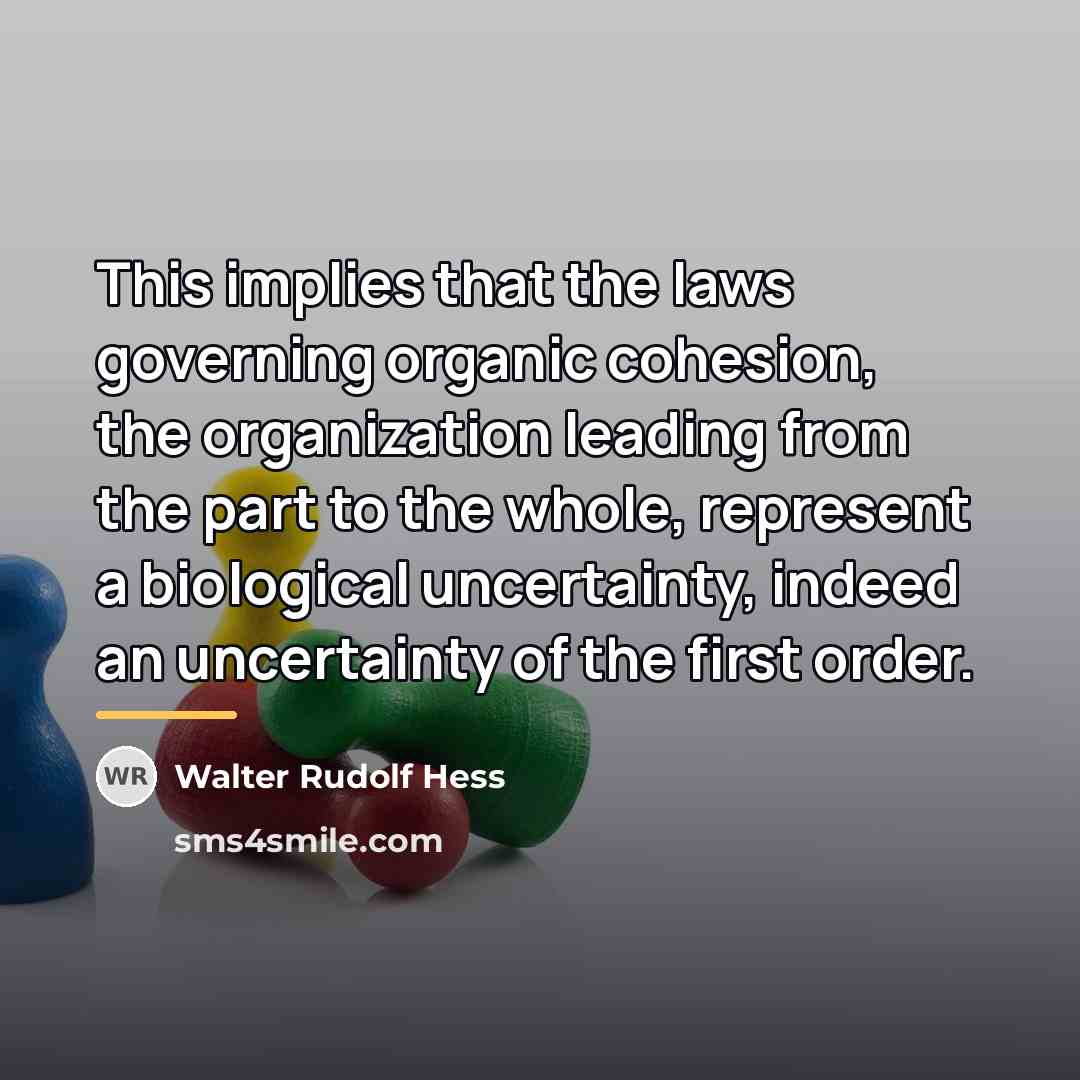 “This implies that the laws governing organic cohesion, the organization…” quote by Walter Rudolf Hess