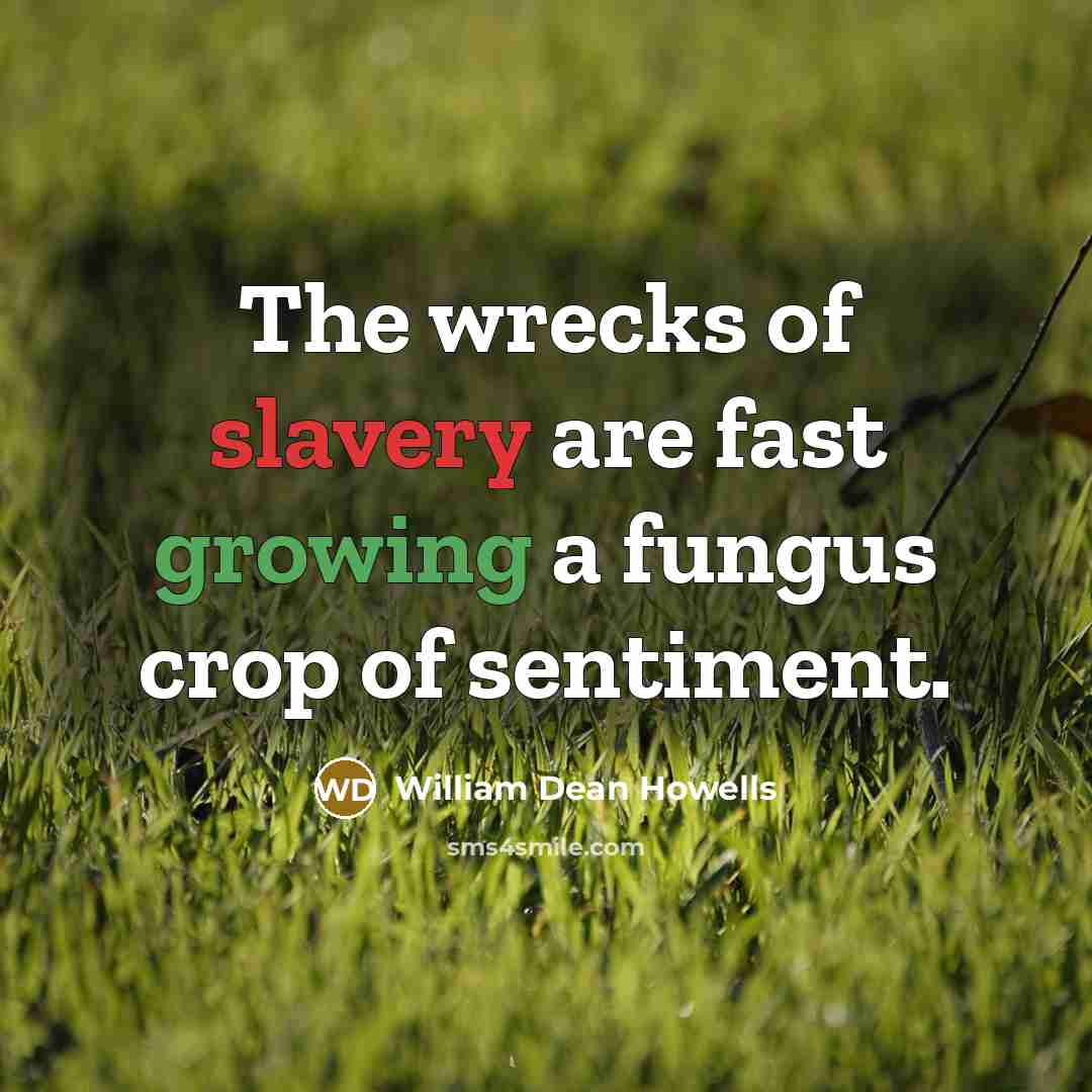 “The wrecks of slavery are fast growing a fungus crop…” quote by William Dean Howells