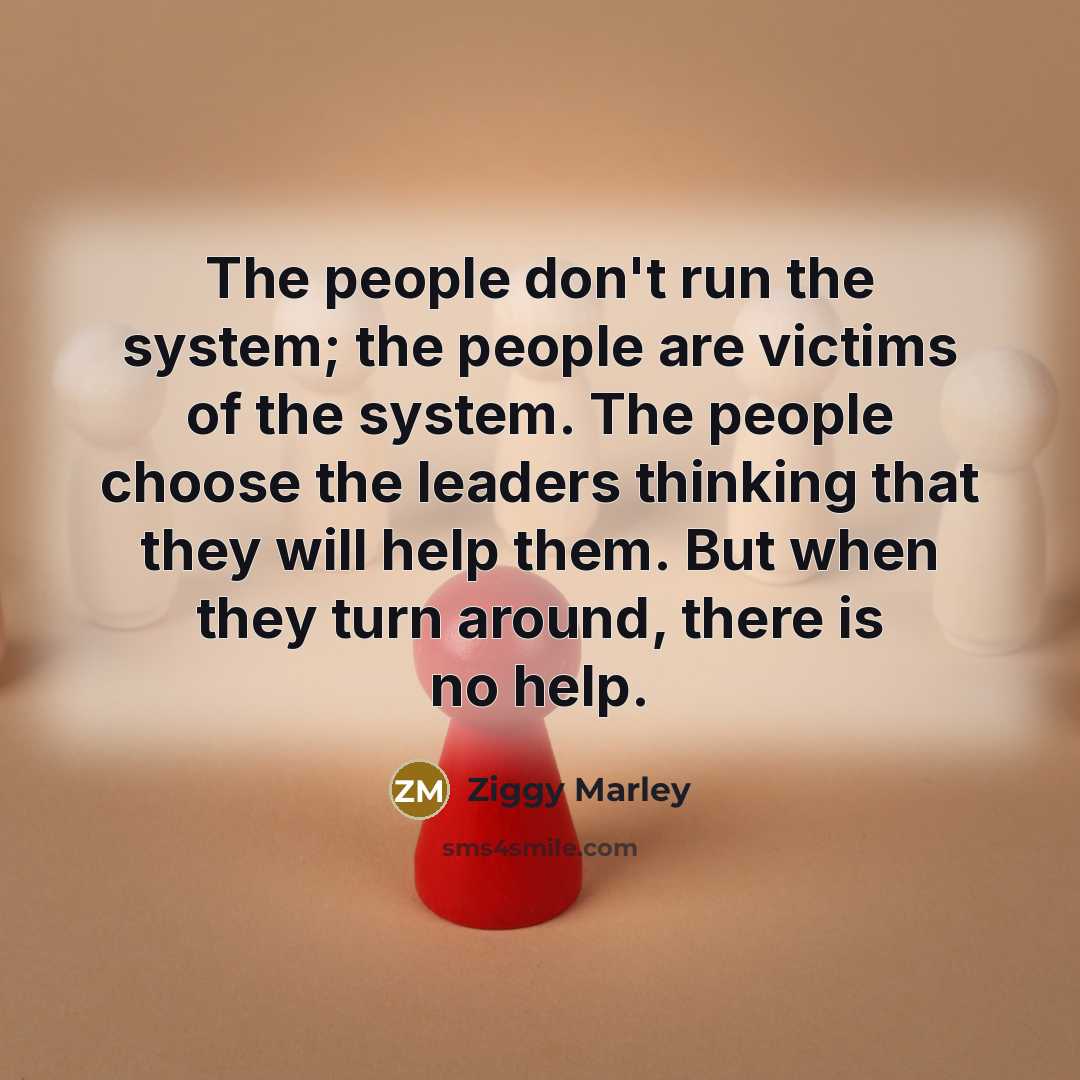 “The people don't run the system; the people are victims…” quote by Ziggy Marley