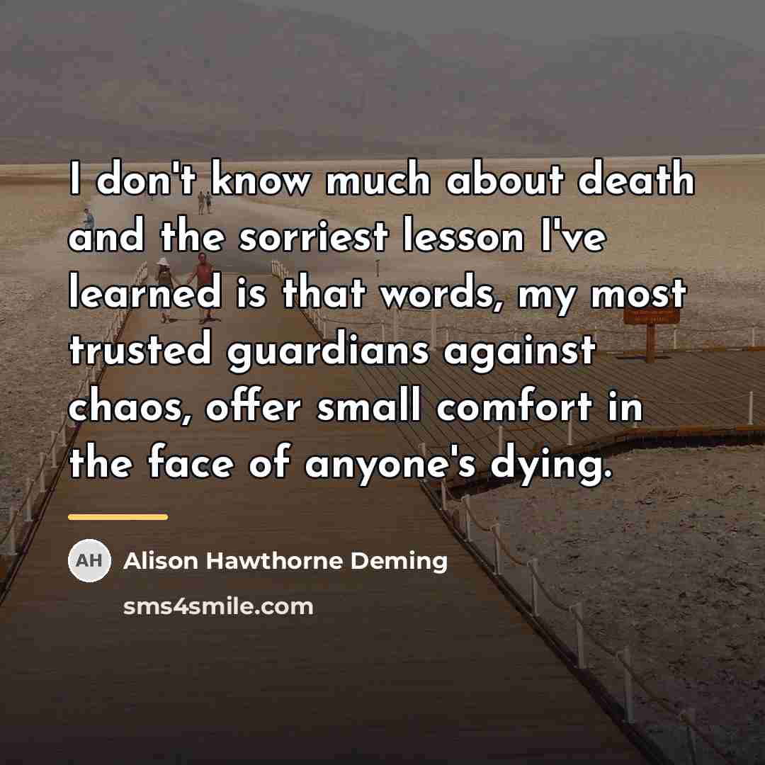“I don't know much about death and the sorriest lesson…” quote by Alison Hawthorne Deming
