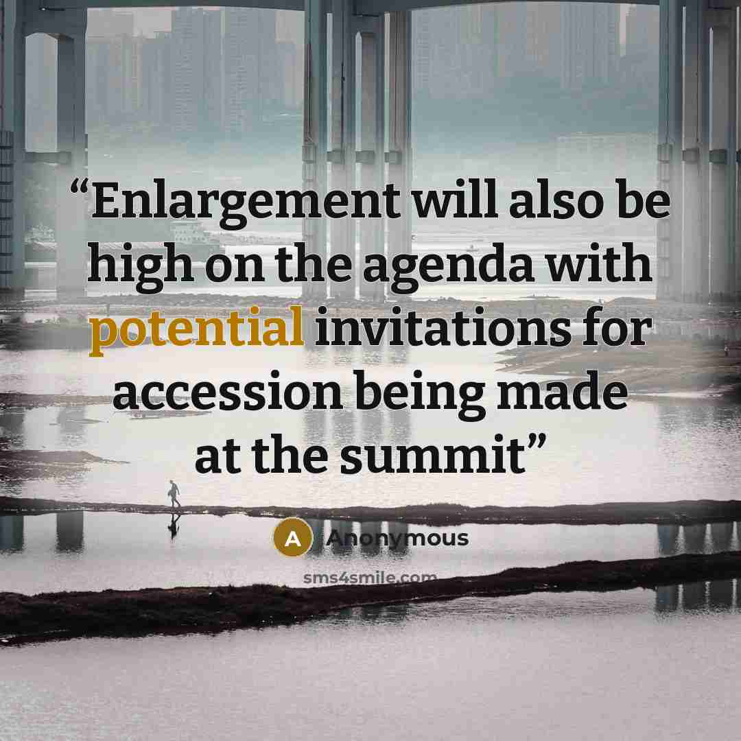“Enlargement will also be high on the agenda with potential invitations for accession being made at the summit” quote by Anonymous