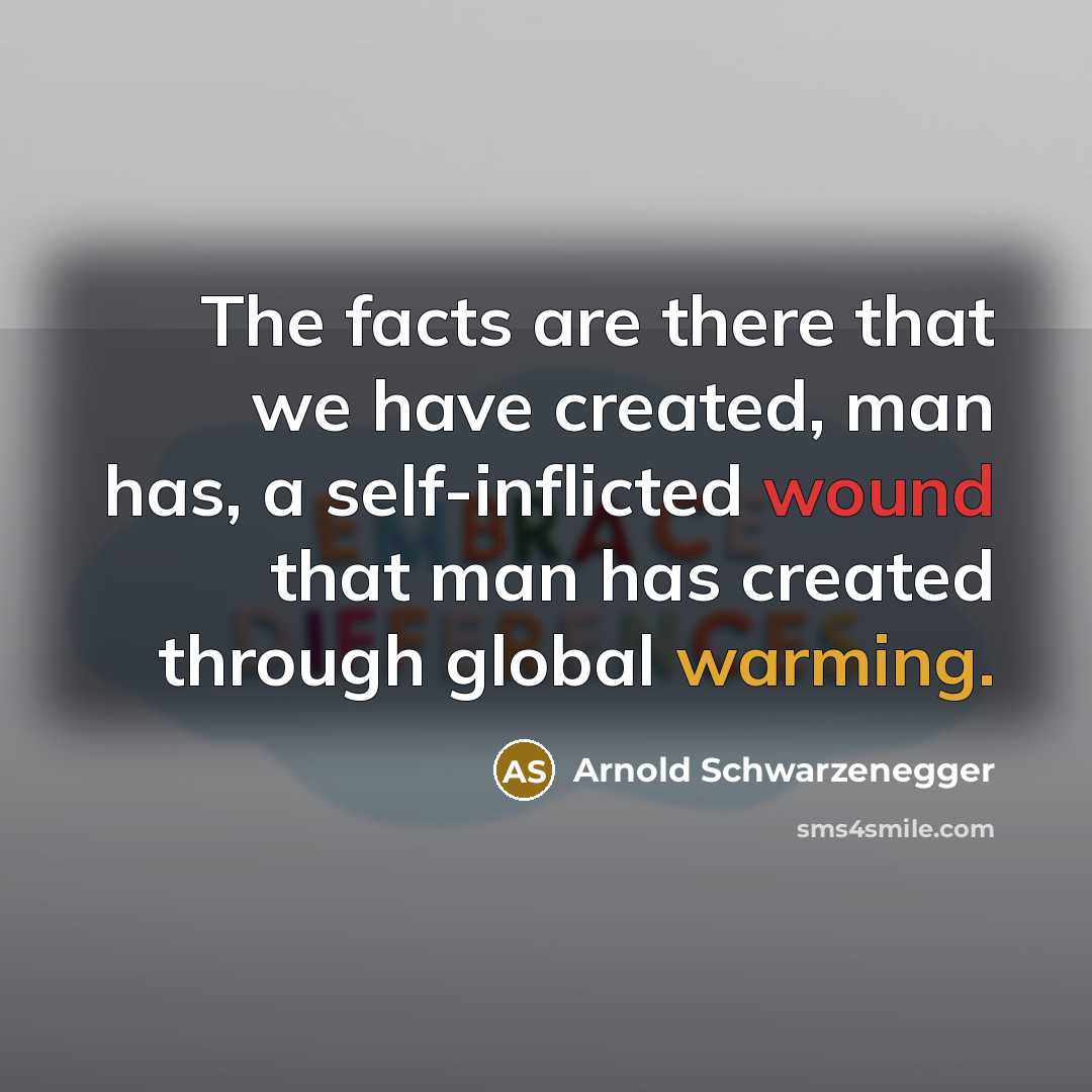 “The facts are there that we have created, man has, a self-inflicted wound that man has created through global warming.” quote by Arnold Schwarzenegger