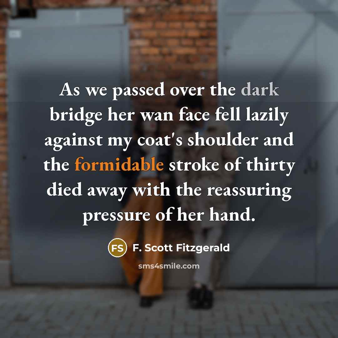 “As we passed over the dark bridge her wan face…” quote by F. Scott Fitzgerald