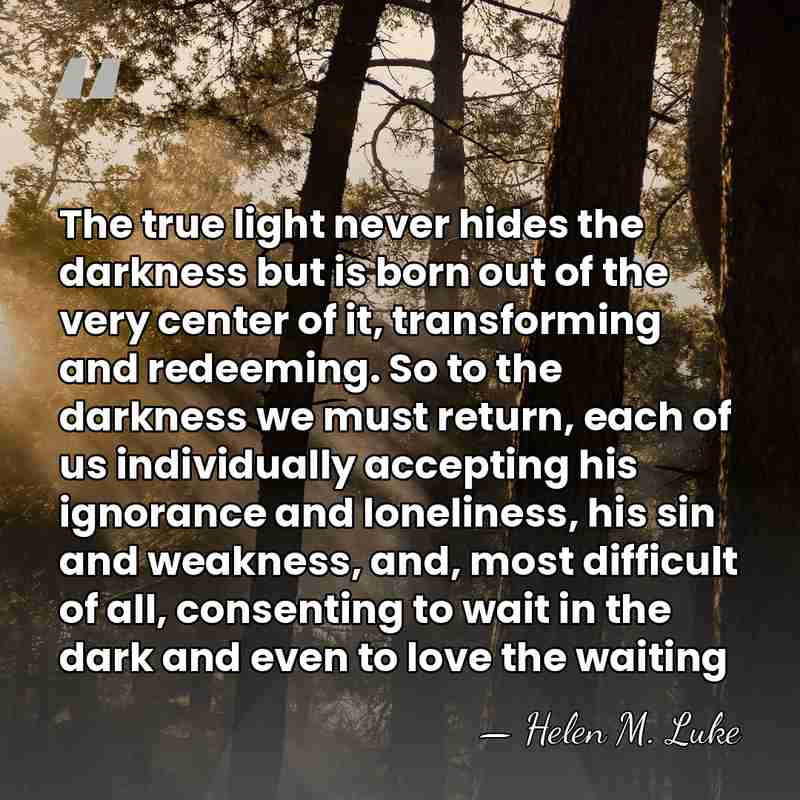 The true light never hides the darkness but is born out of&hellip; - Helen M. Luke