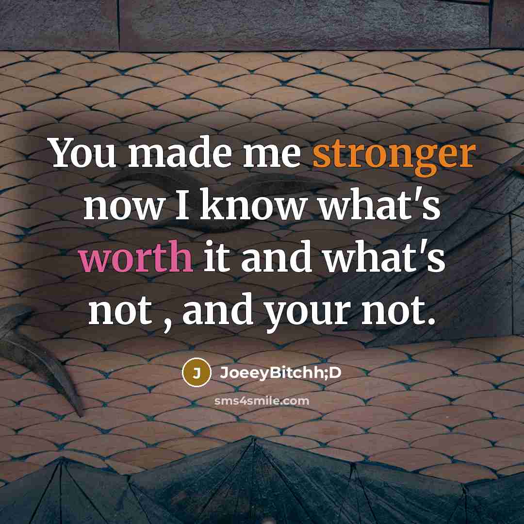 “You made me stronger now I know what's worth it and what's not , and your not.” quote by JoeeyBitchh;D