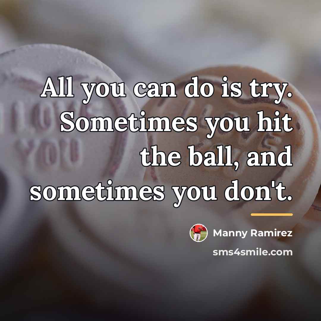 “All you can do is try. Sometimes you hit the…” quote by Manny Ramirez