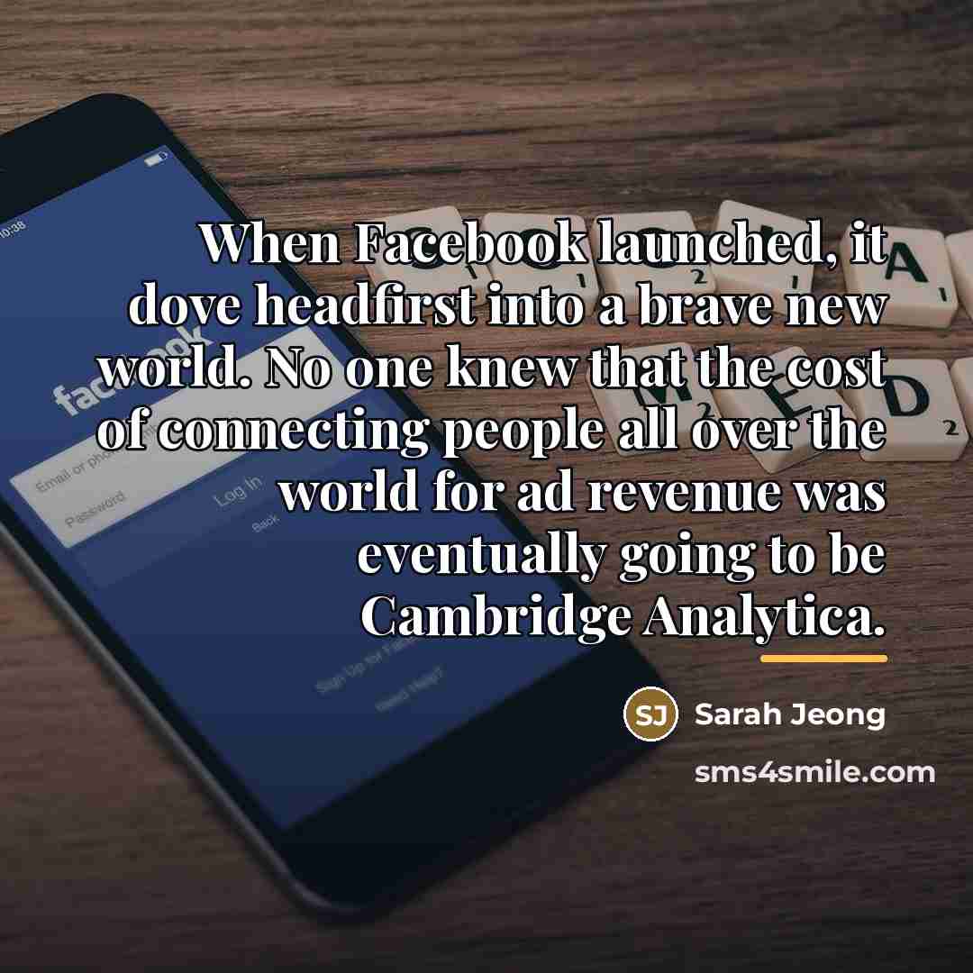 “When Facebook launched, it dove headfirst into a brave new…” quote by Sarah Jeong