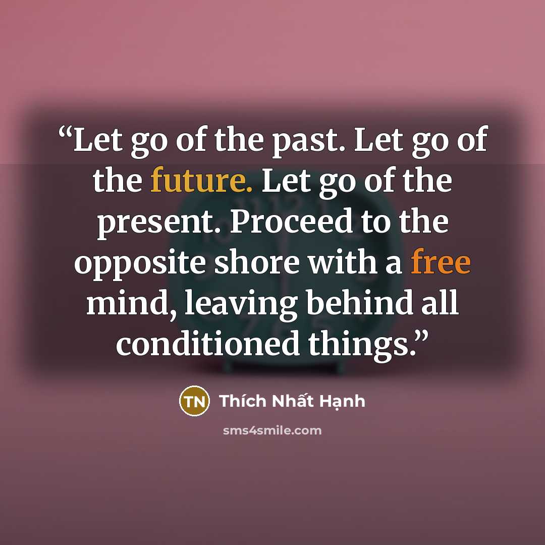 “Let go of the past. Let go of the future. Let go of the present. Proceed to the opposite shore with a free mind, leaving behind all conditioned things.” quote by Thích Nhất Hạnh
