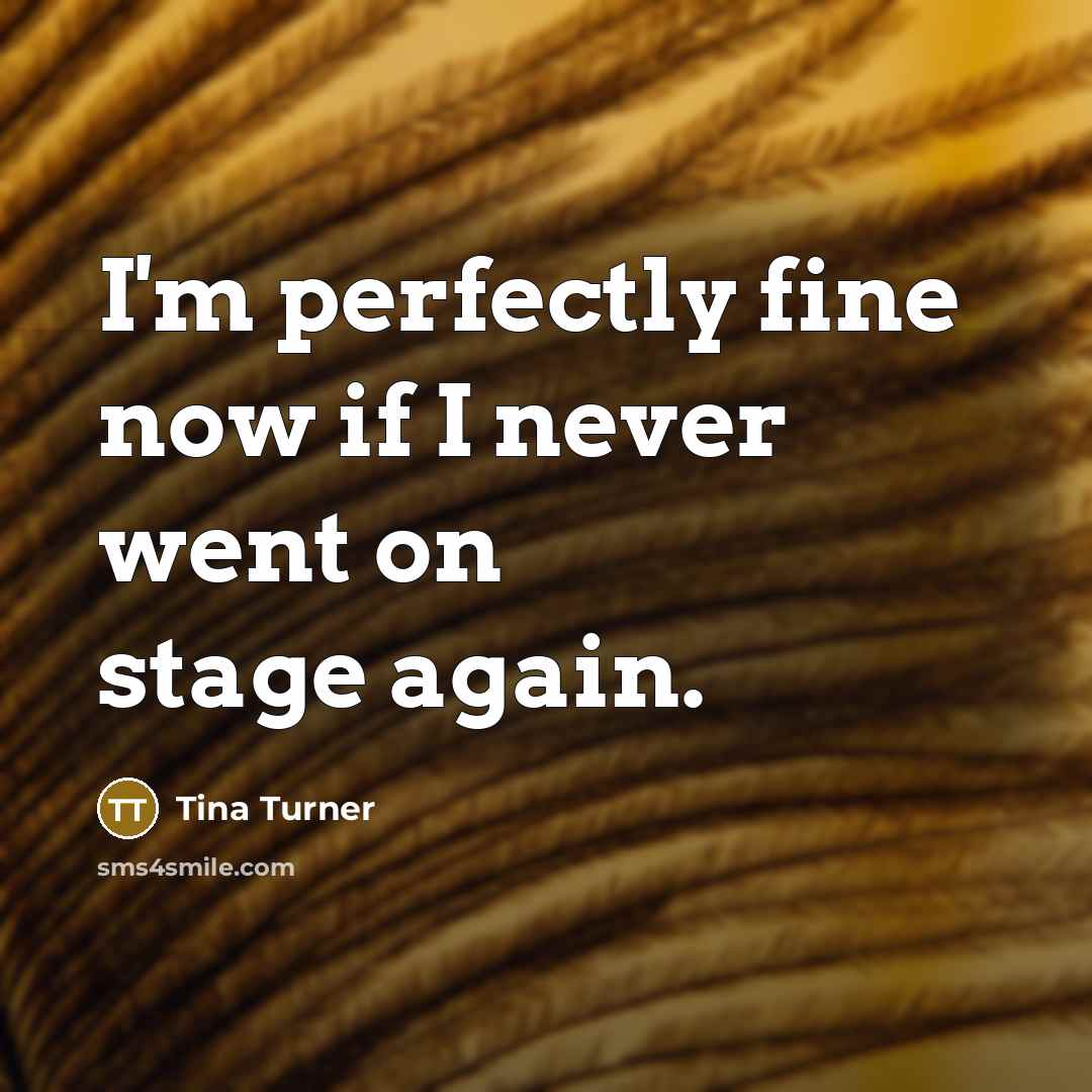 “I'm perfectly fine now if I never went on stage…” quote by Tina Turner