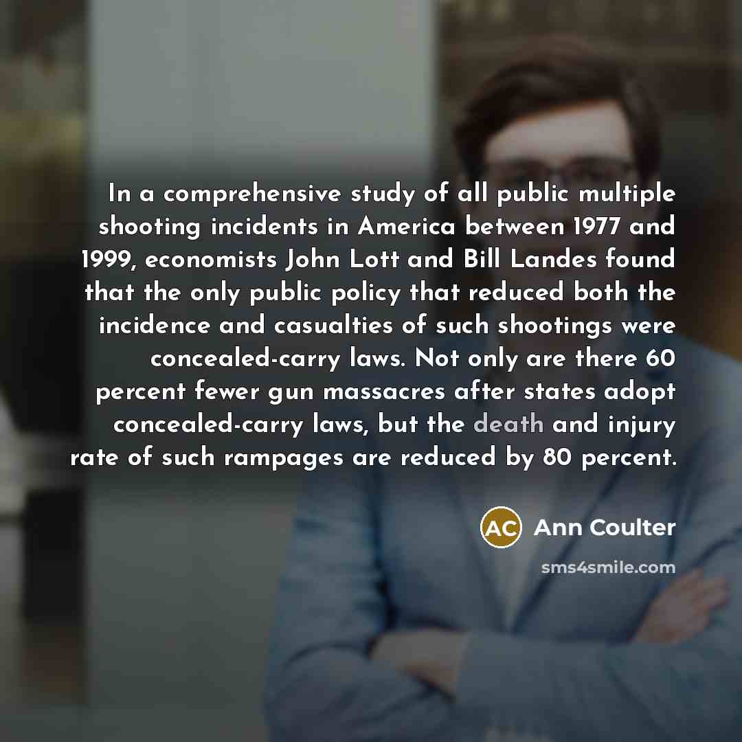 “In a comprehensive study of all public multiple shooting incidents…” quote by Ann Coulter