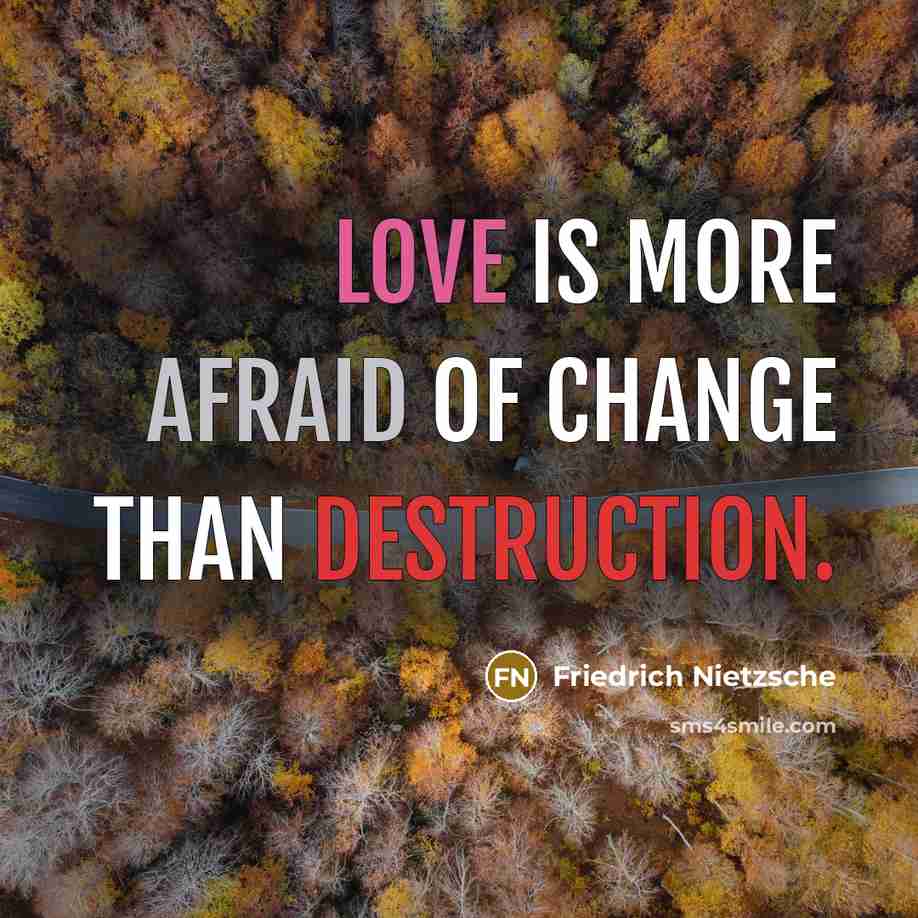 “Love is more afraid of change than destruction.…” quote by Friedrich Nietzsche