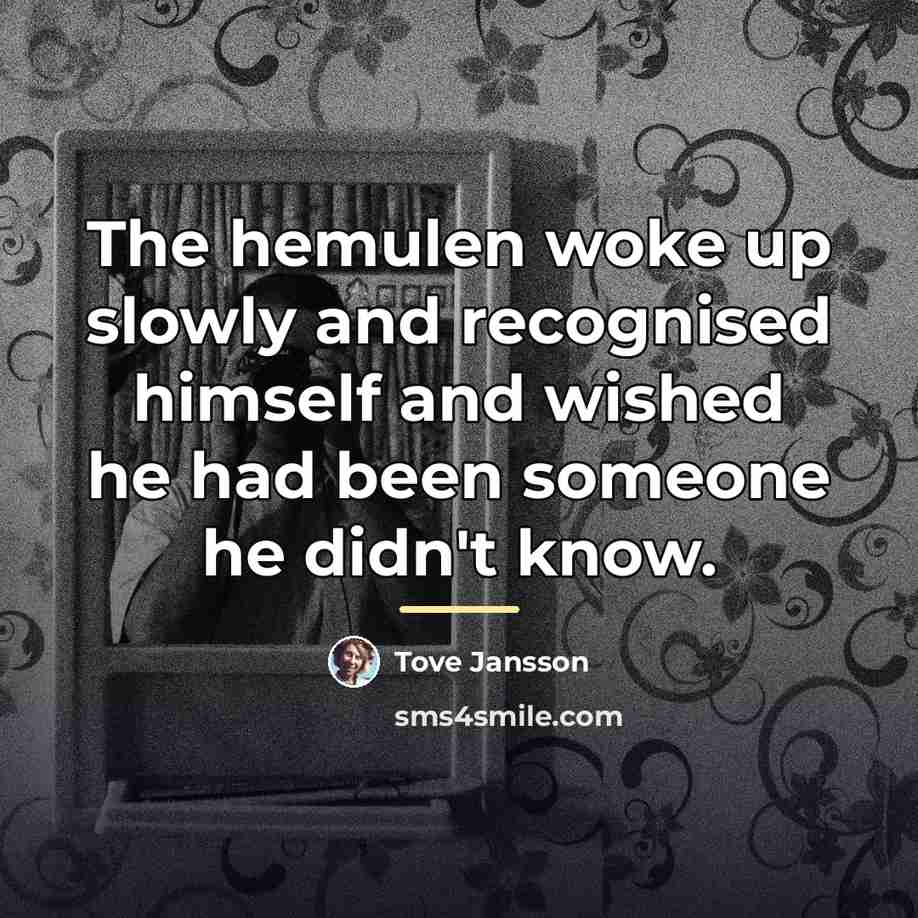 “The hemulen woke up slowly and recognised himself and wished…” quote by Tove Jansson
