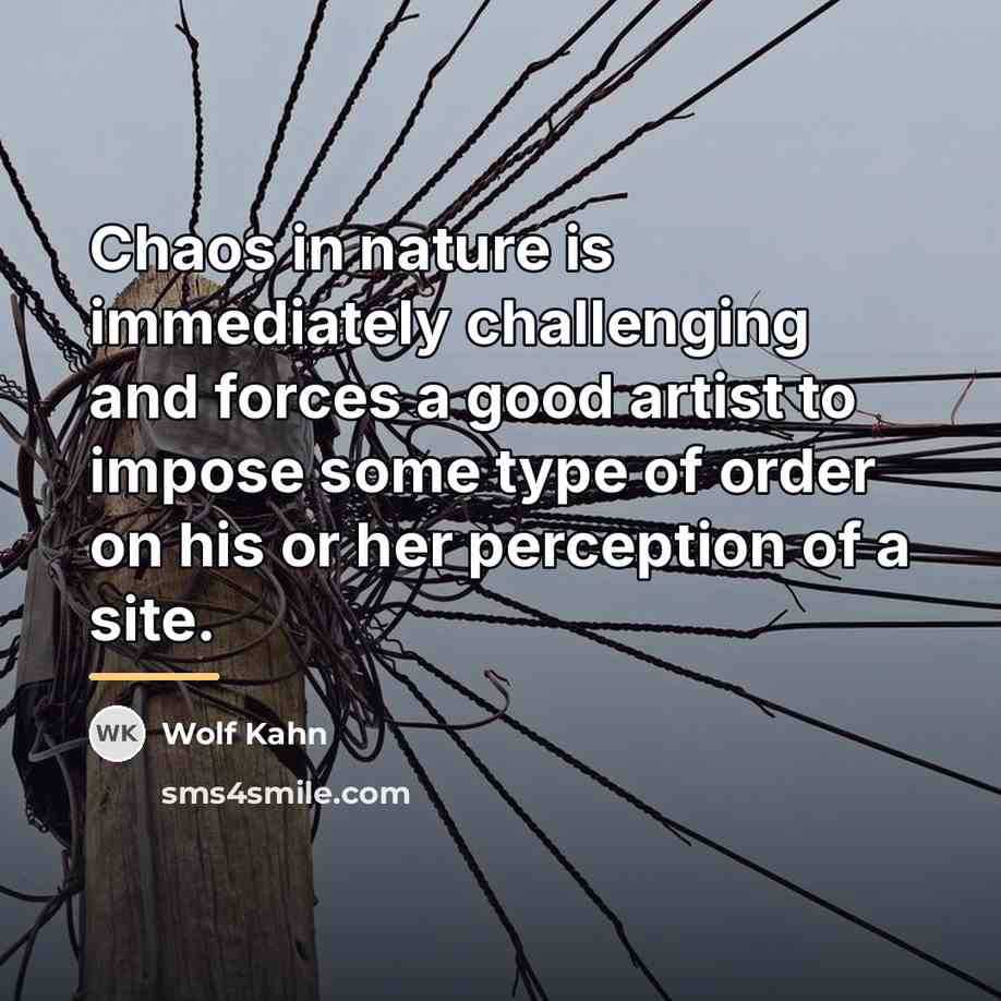 “Chaos in nature is immediately challenging and forces a good…” quote by Wolf Kahn