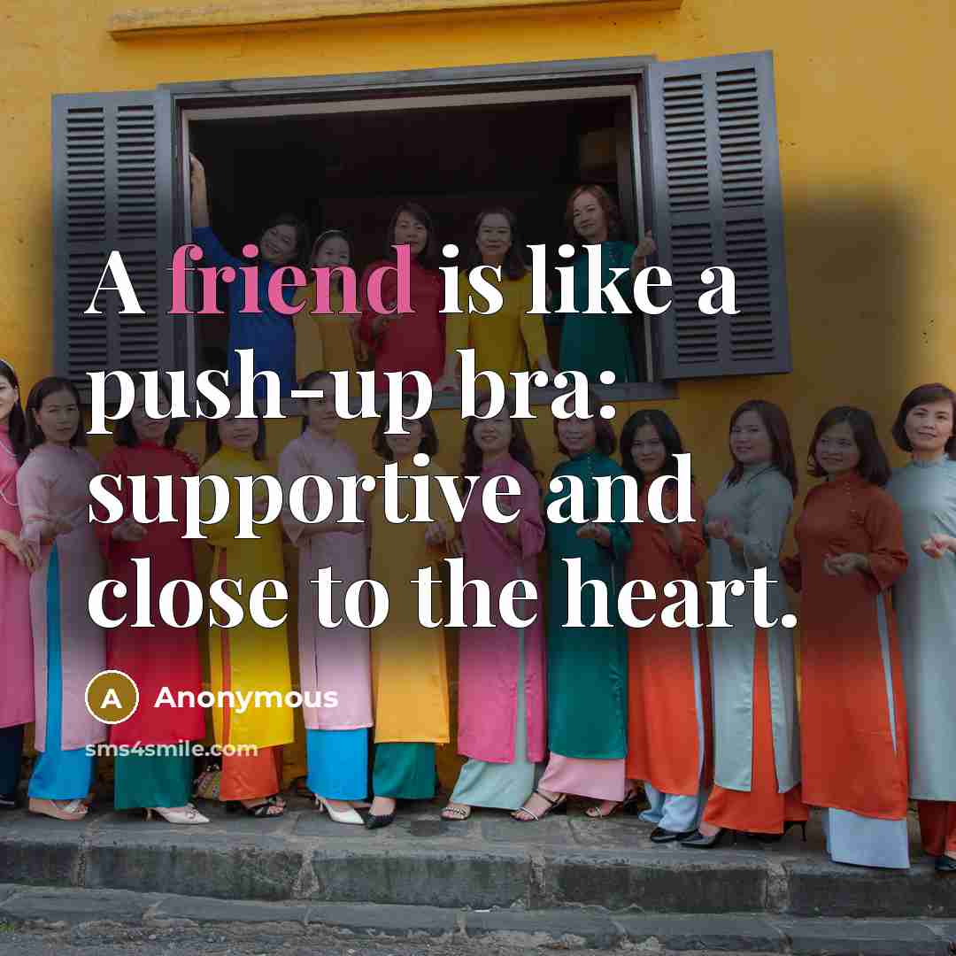 “A friend is like a push-up bra: supportive and close…” quote by Anonymous