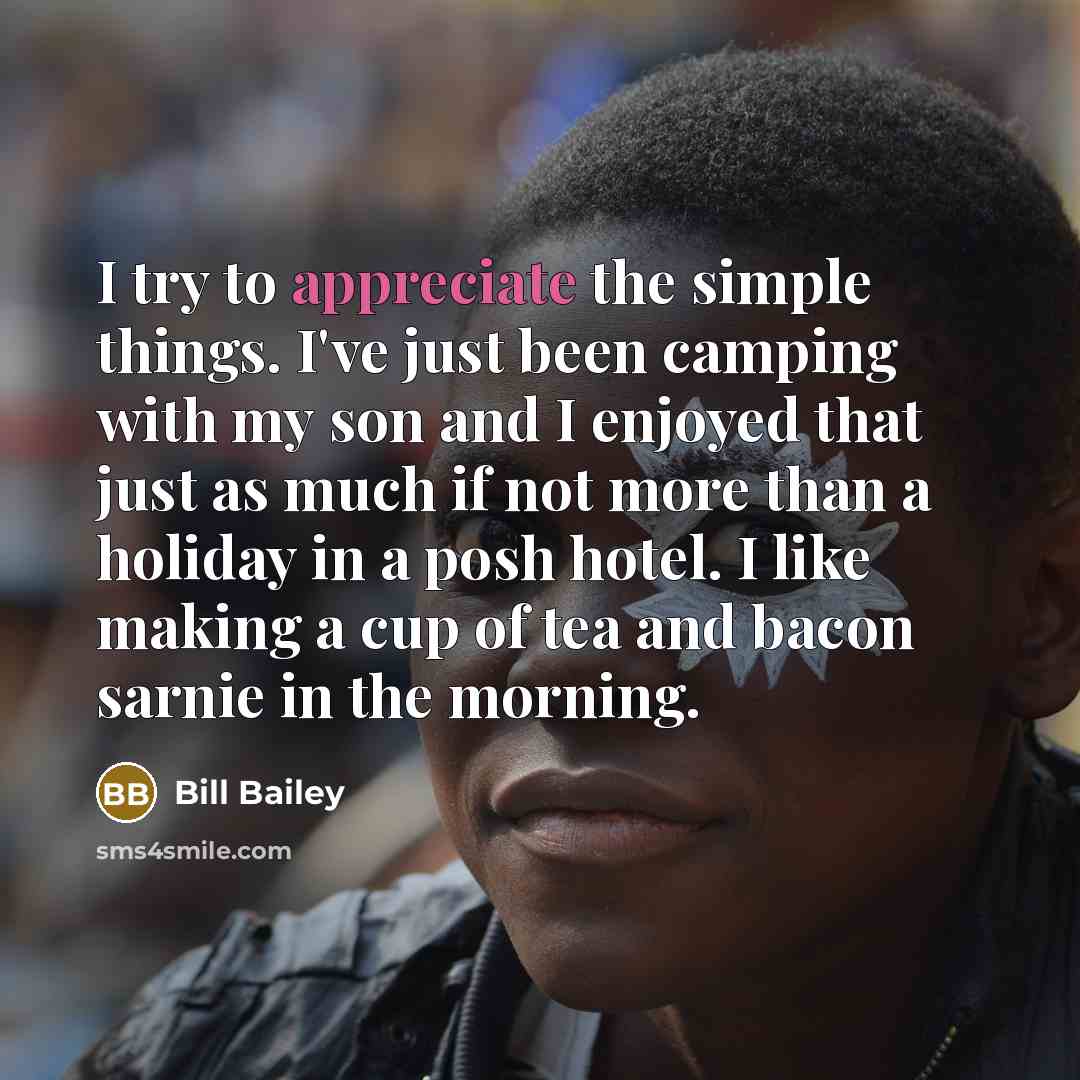 “I try to appreciate the simple things. I've just been…” quote by Bill Bailey