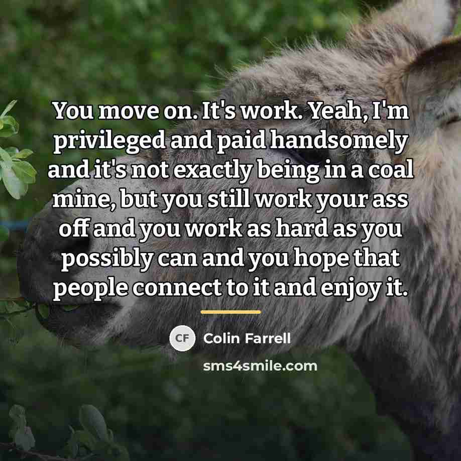 “You move on. It's work. Yeah, I'm privileged and paid…” quote by Colin Farrell