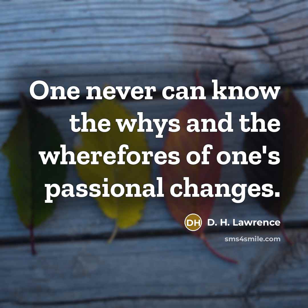 “One never can know the whys and the wherefores of…” quote by D. H. Lawrence