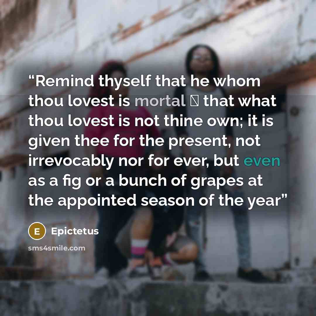 “Remind thyself that he whom thou lovest is mortal  that what thou lovest is not thine own; it is given thee for the present, not irrevocably nor for ever, but even as a fig or a bunch of grapes at the appointed season of the year” quote by Epictetus