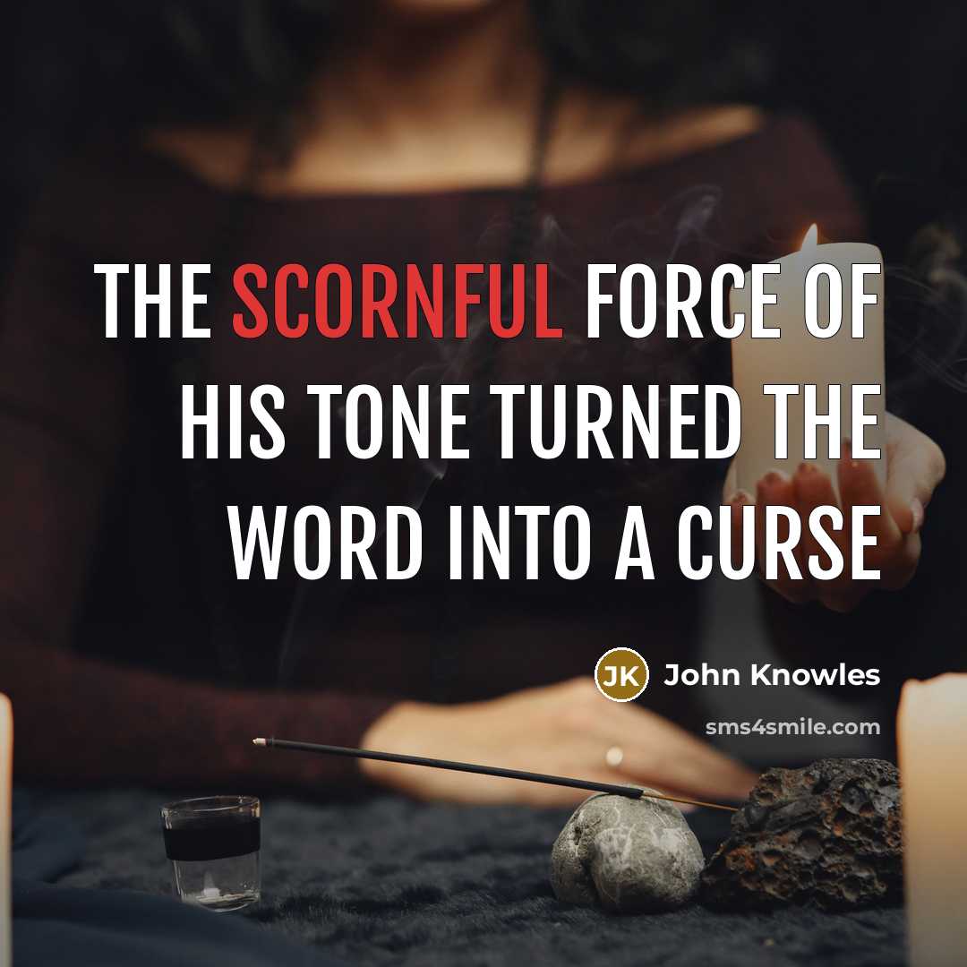 “the scornful force of his tone turned the word into…” quote by John Knowles