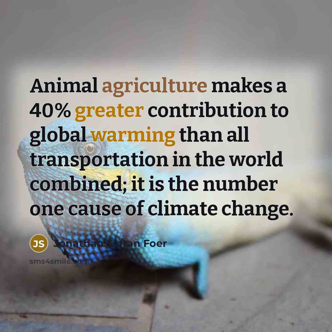 “Animal agriculture makes a 40% greater contribution to global warming…” quote by Jonathan Safran Foer