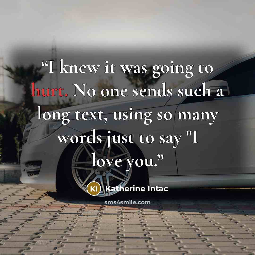“I knew it was going to hurt. No one sends such a long text, using so many words just to say "I love you.” quote by Katherine Intac