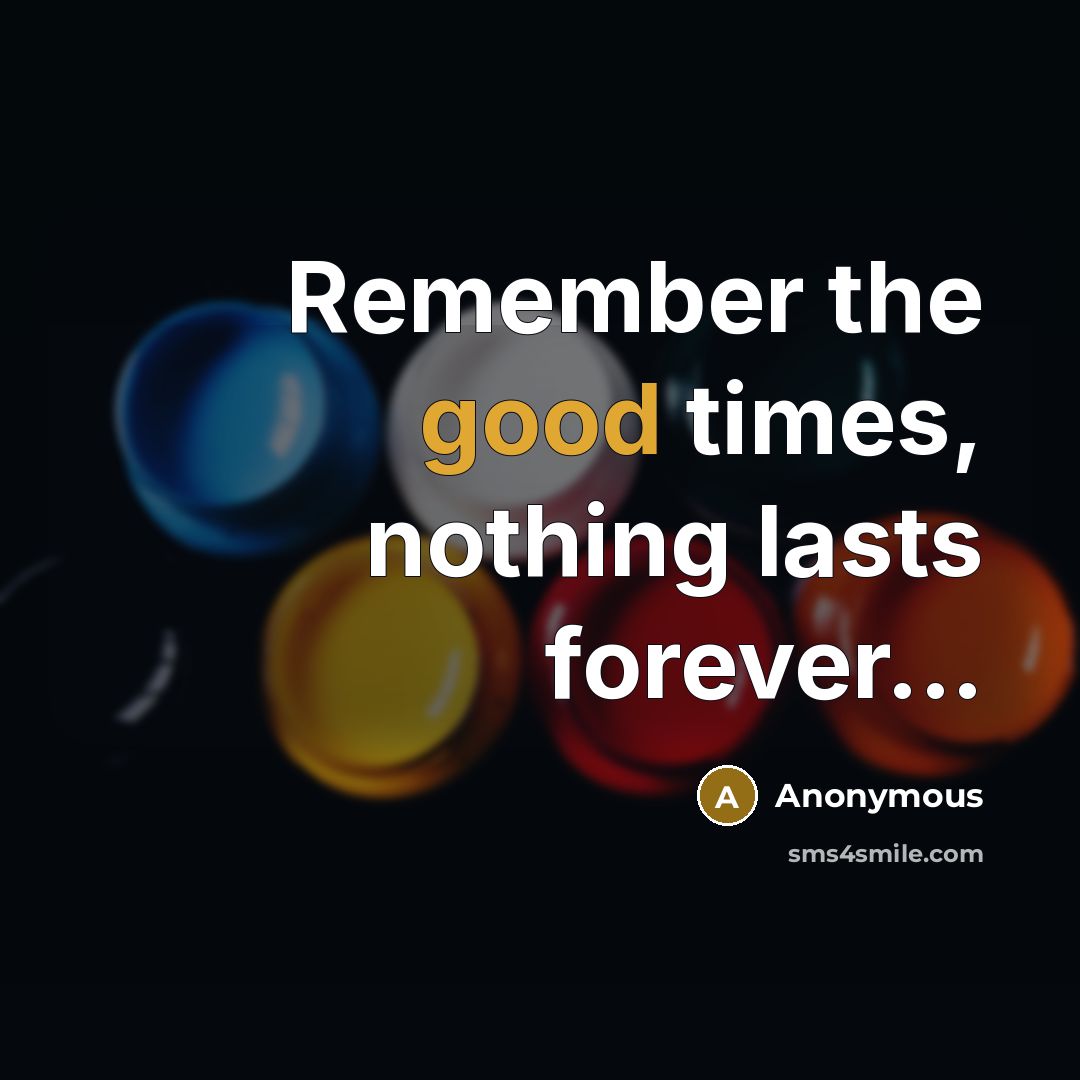 “Remember the good times, nothing lasts forever...” quote by Anonymous