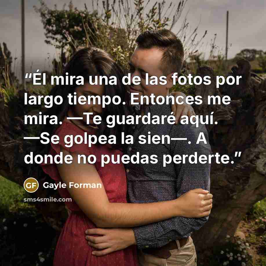 “Él mira una de las fotos por largo tiempo. Entonces me mira. —Te guardaré aquí. —Se golpea la sien—. A donde no puedas perderte.” quote by Gayle Forman