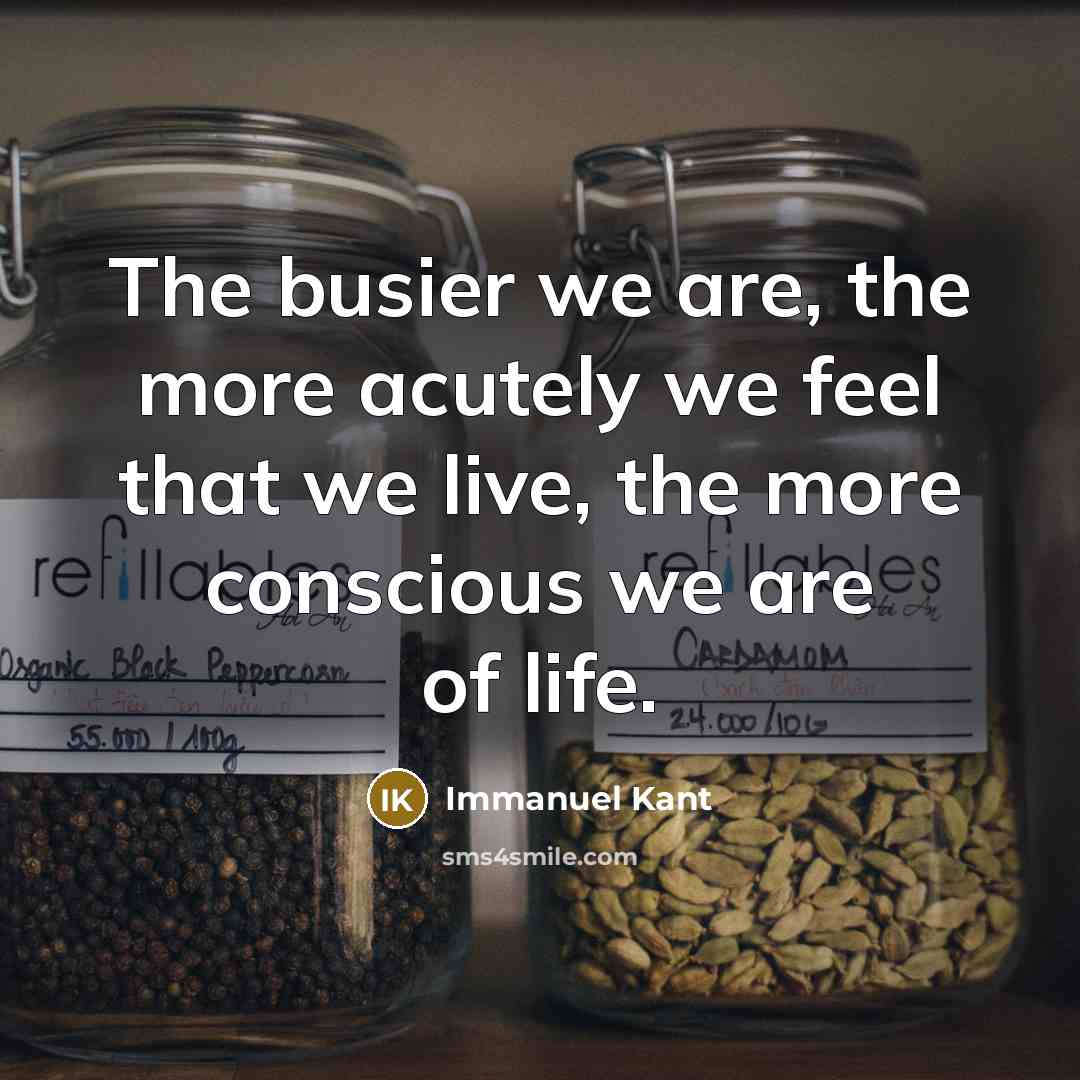 “The busier we are, the more acutely we feel that…” quote by Immanuel Kant