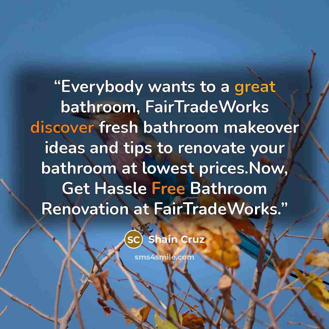 “Everybody wants to a great bathroom, FairTradeWorks discover fresh bathroom makeover ideas and tips to renovate your bathroom at lowest prices.Now, Get Hassle Free Bathroom Renovation at FairTradeWorks.” quote by Shain Cruz