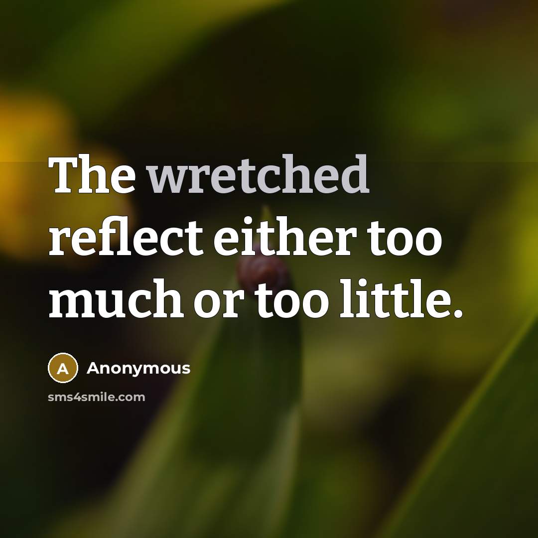 “The wretched reflect either too much or too little.” quote by Anonymous