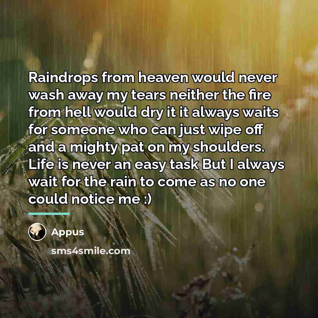 “Raindrops from heaven would never wash away my tears neither…” quote by Appus