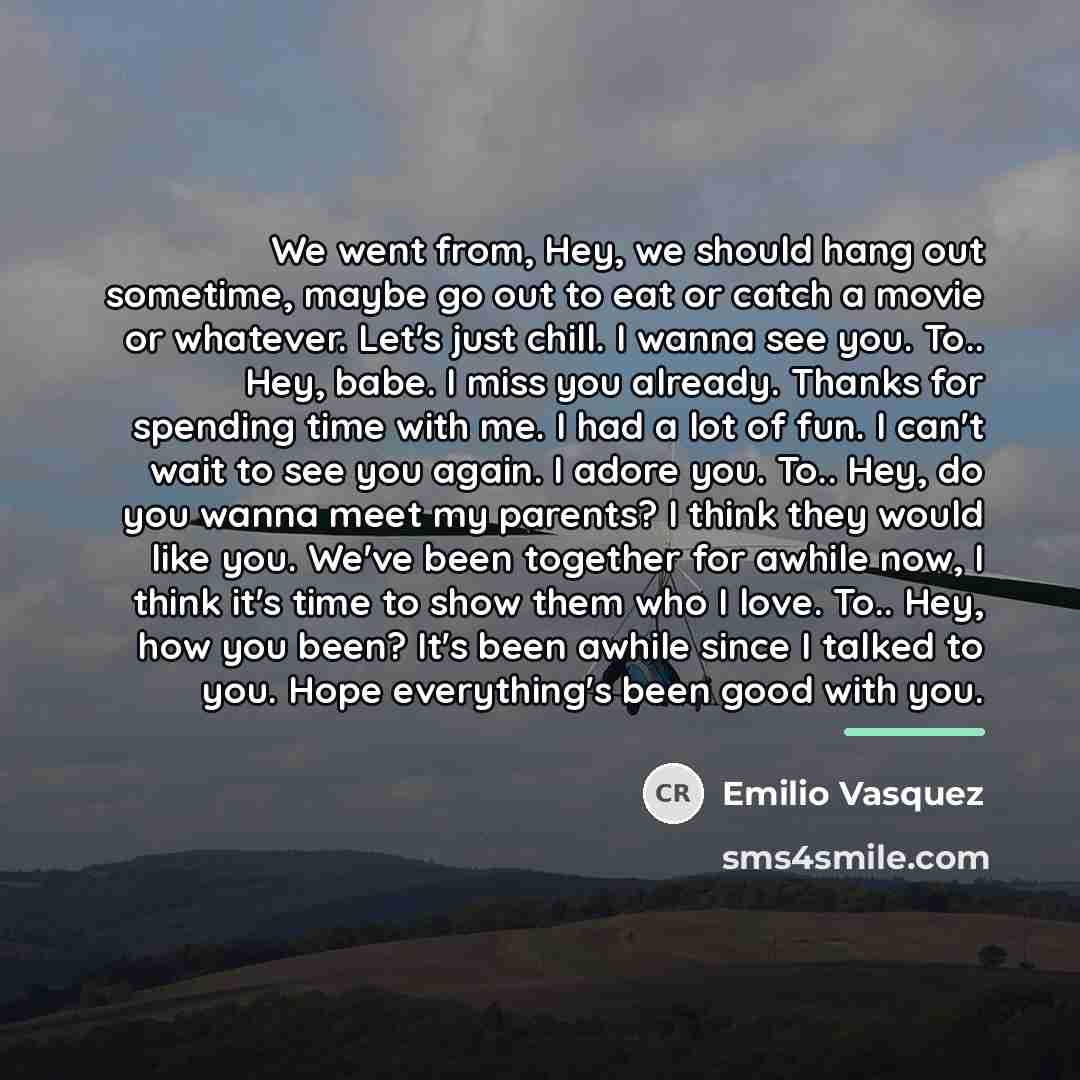 “We went from, Hey, we should hang out sometime, maybe…” quote by Emilio Vasquez