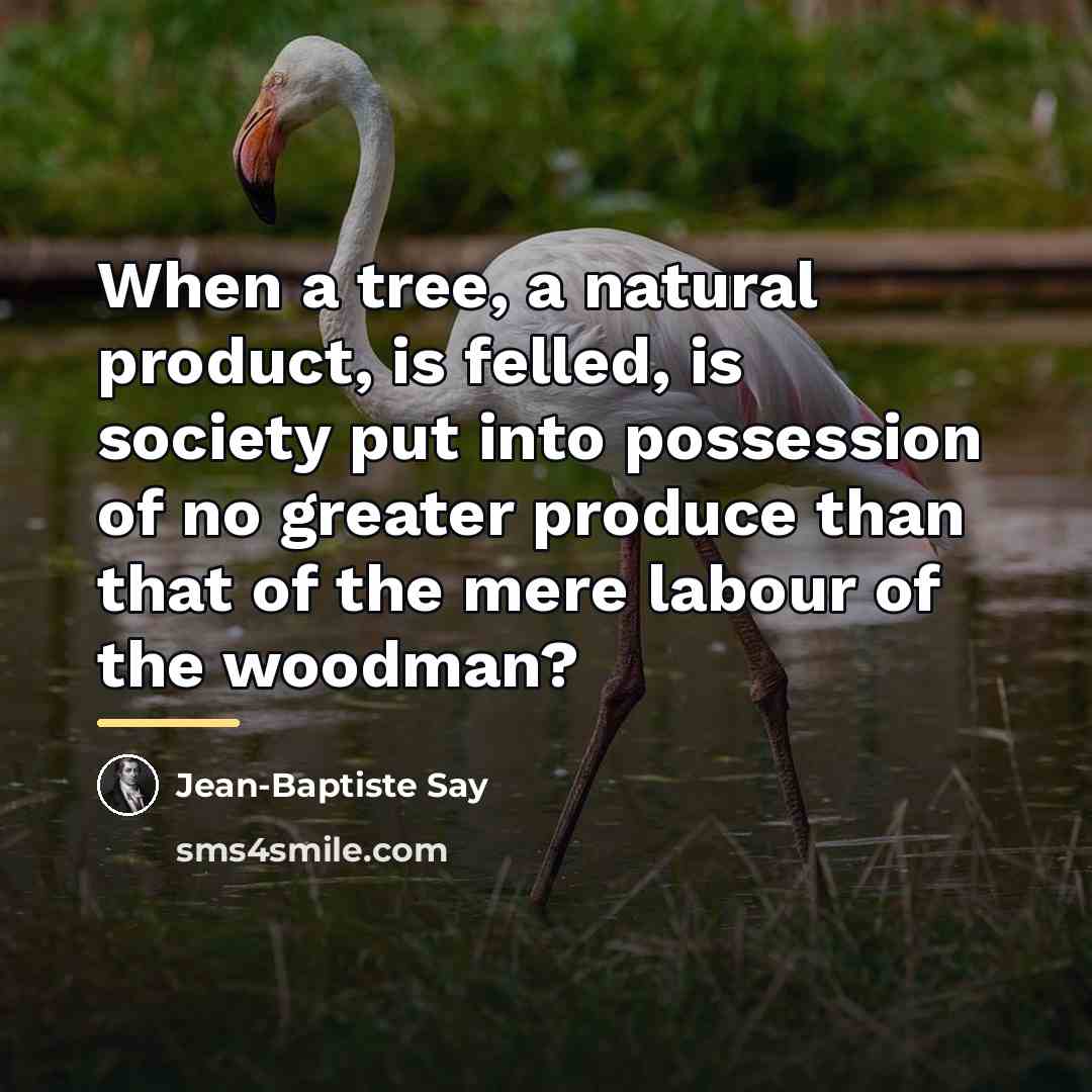“When a tree, a natural product, is felled, is society…” quote by Jean-Baptiste Say