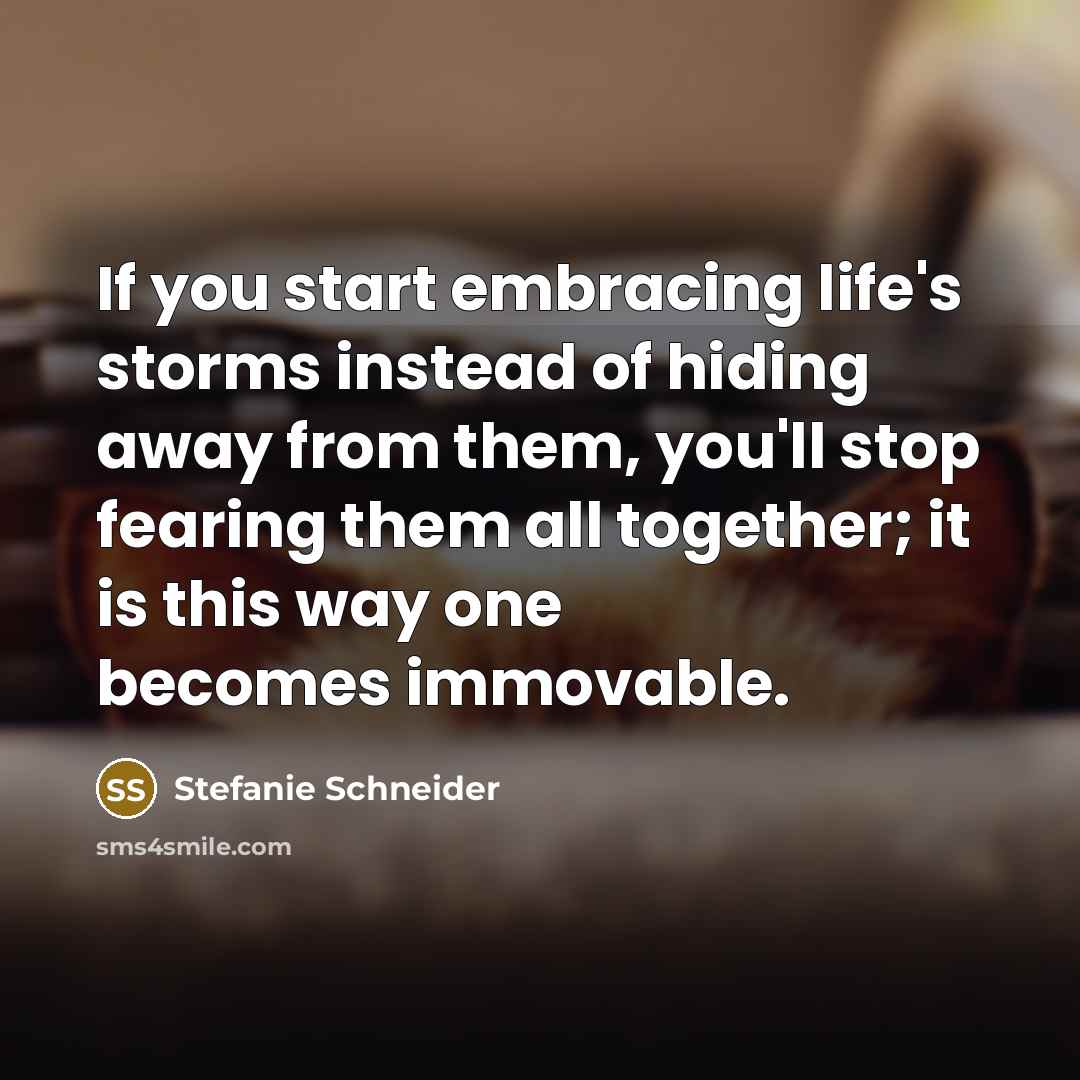 “If you start embracing life's storms instead of hiding away…” quote by Stefanie Schneider