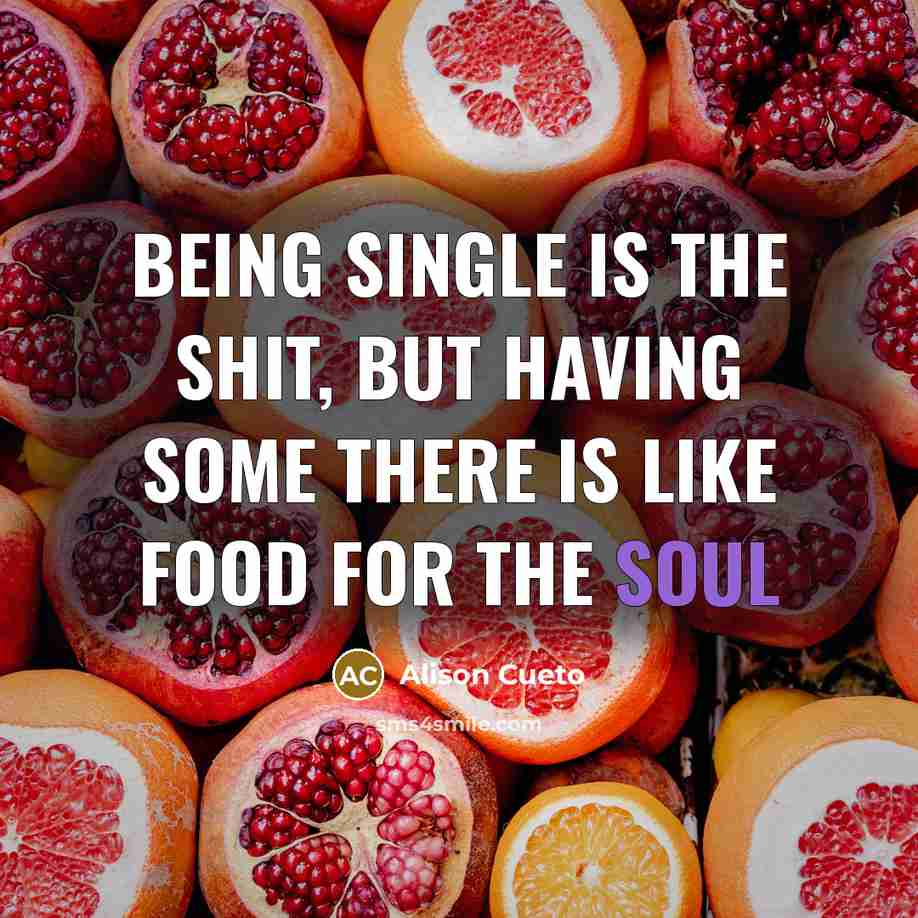 “Being single is the shit, but having some there is like food for the soul” quote by Alison Cueto