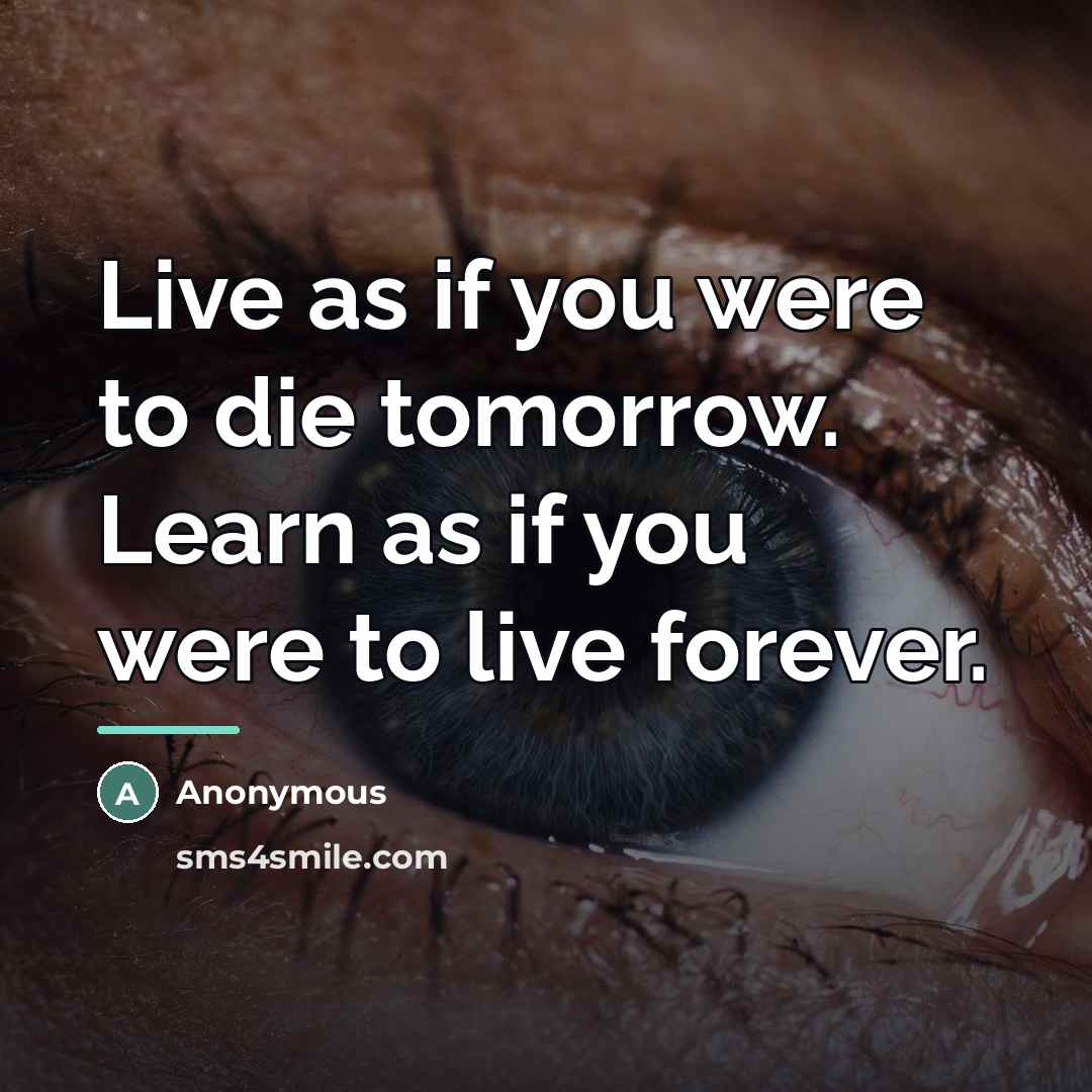 “Live as if you were to die tomorrow. Learn as…” quote by Anonymous