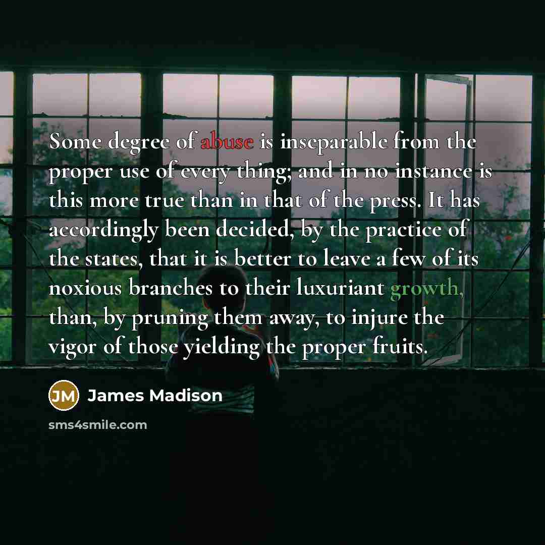 “Some degree of abuse is inseparable from the proper use…” quote by James Madison
