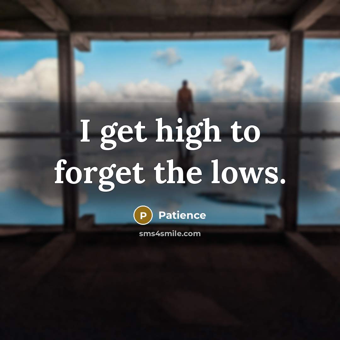“I get high to forget the lows.…” quote by Patience