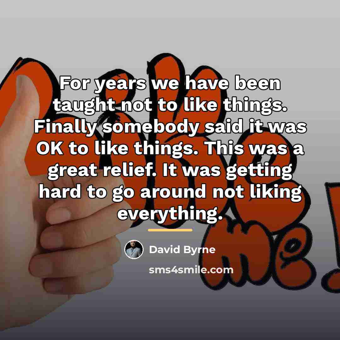 “For years we have been taught not to like things.…” quote by David Byrne