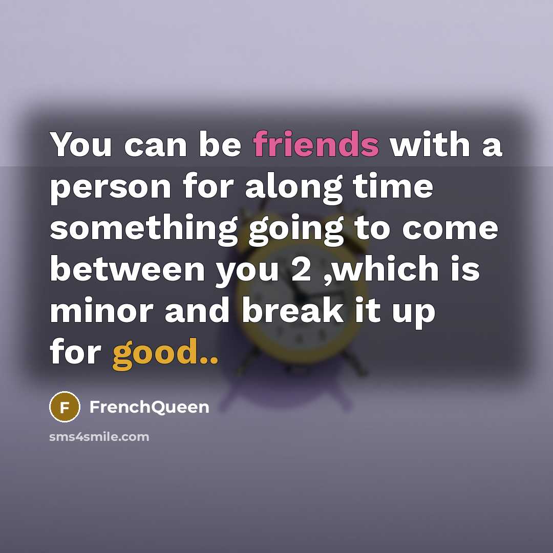 “You can be friends with a person for along time something going to come between you 2 ,which is minor and break it up for good..” quote by FrenchQueen