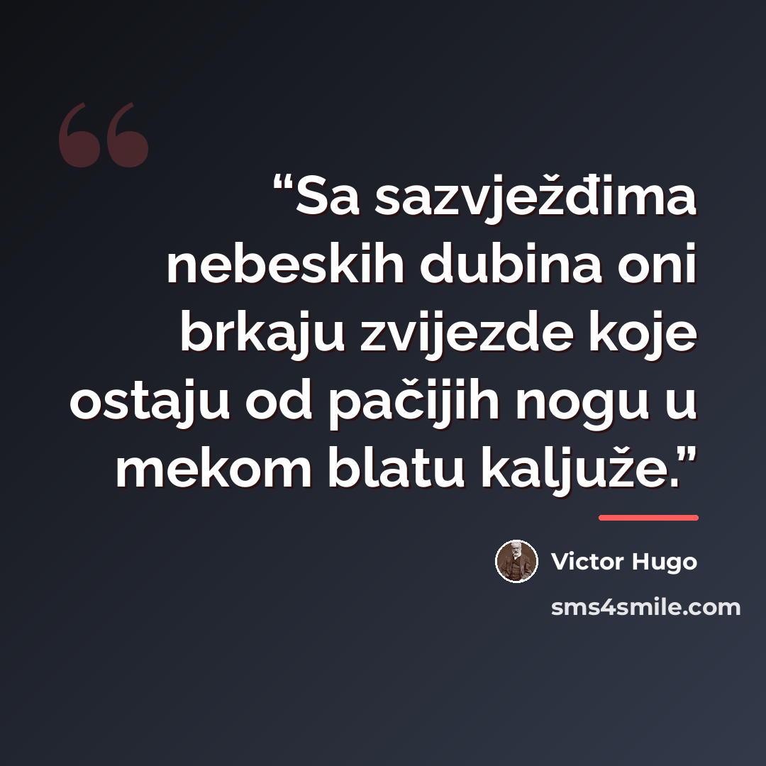 “Sa sazvježđima nebeskih dubina oni brkaju zvijezde koje ostaju od pačijih nogu u mekom blatu kaljuže.” quote by Victor Hugo