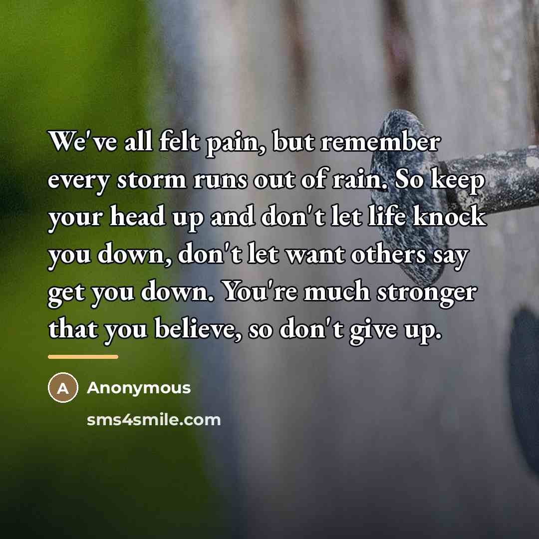 “We've all felt pain, but remember every storm runs out…” quote by Anonymous