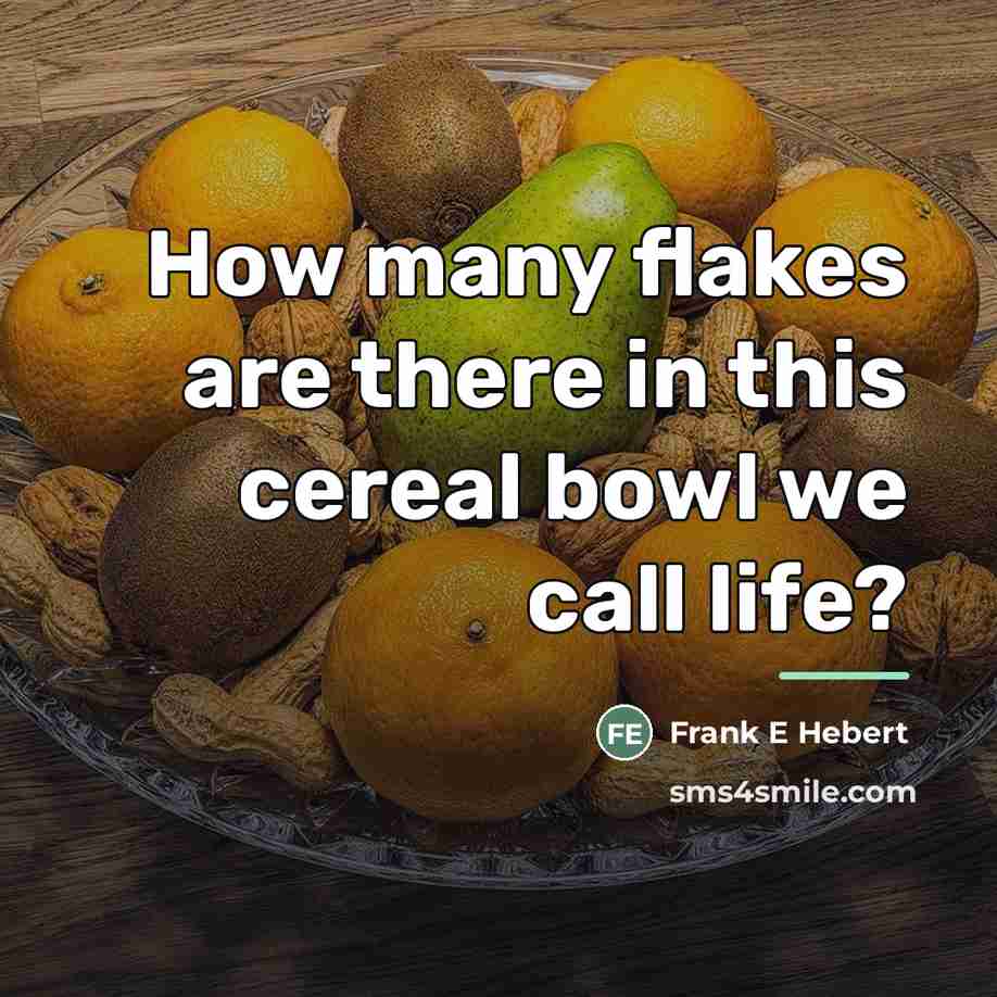 “How many flakes are there in this cereal bowl we…” quote by Frank E Hebert
