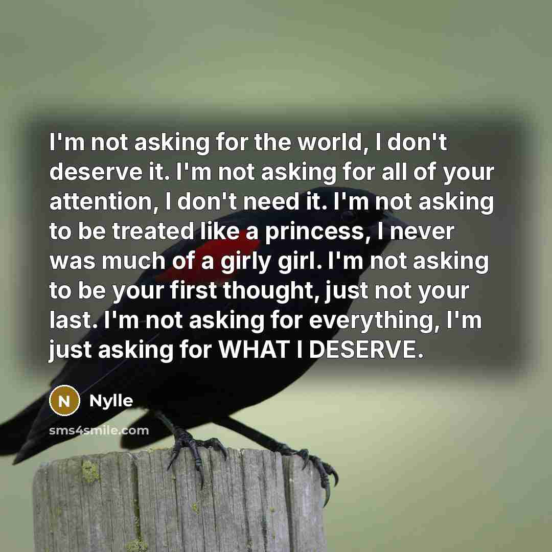 “I'm not asking for the world, I don't deserve it.…” quote by Nylle