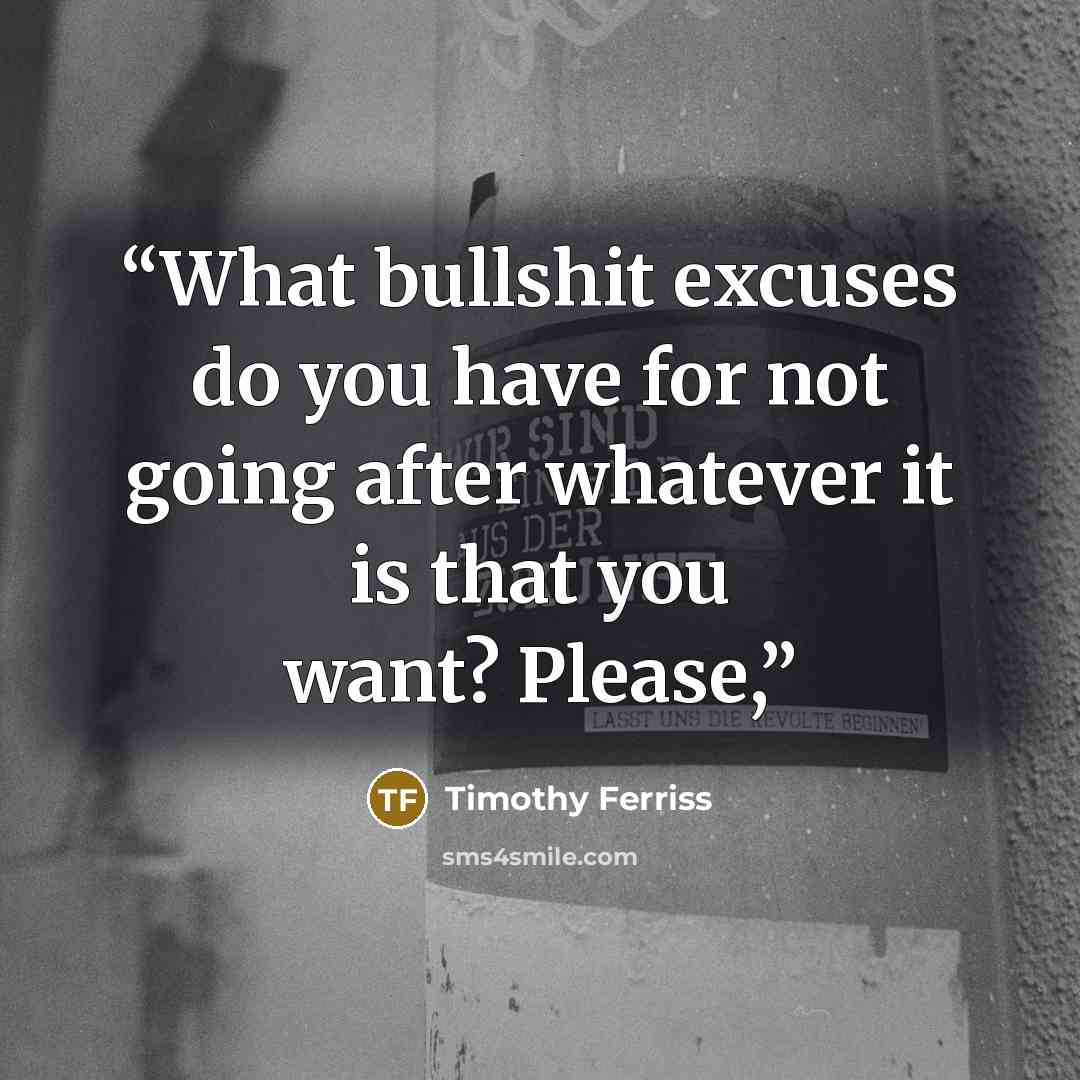 “What bullshit excuses do you have for not going after whatever it is that you want? Please,” quote by Timothy Ferriss