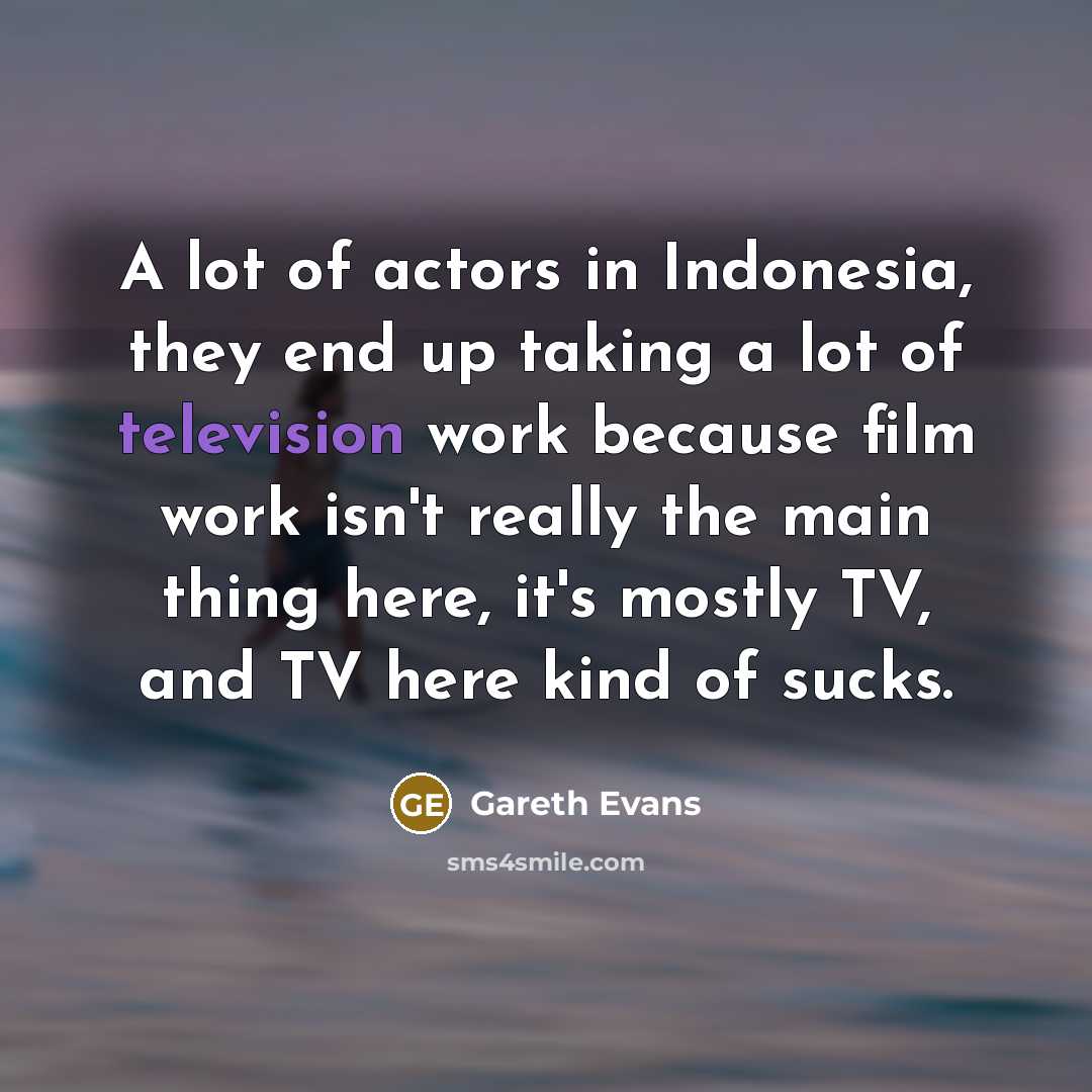 “A lot of actors in Indonesia, they end up taking a lot of television work because film work isn't really the main thing here, it's mostly TV, and TV here kind of sucks.” quote by Gareth Evans