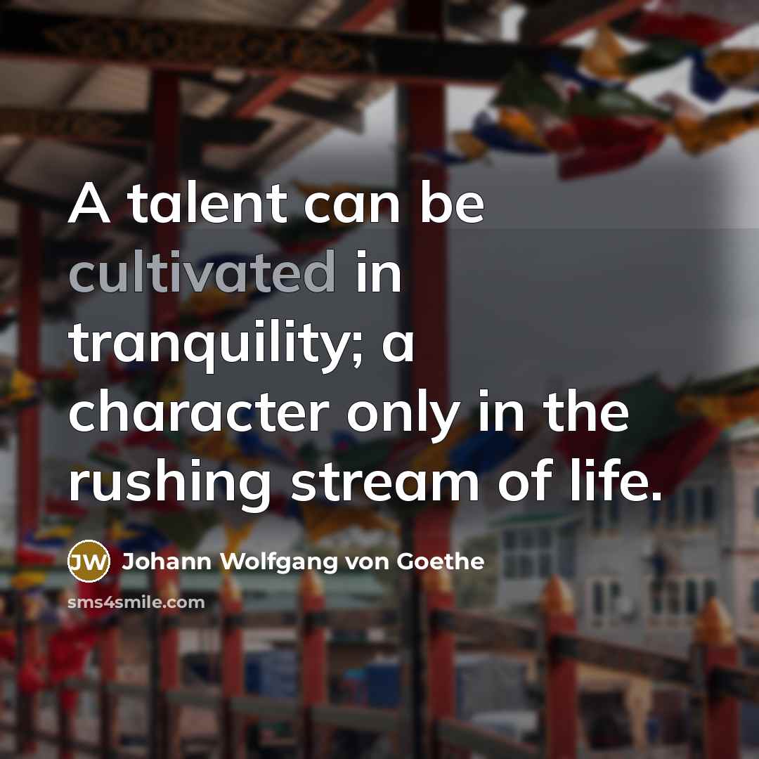 “A talent can be cultivated in tranquility; a character only…” quote by Johann Wolfgang von Goethe