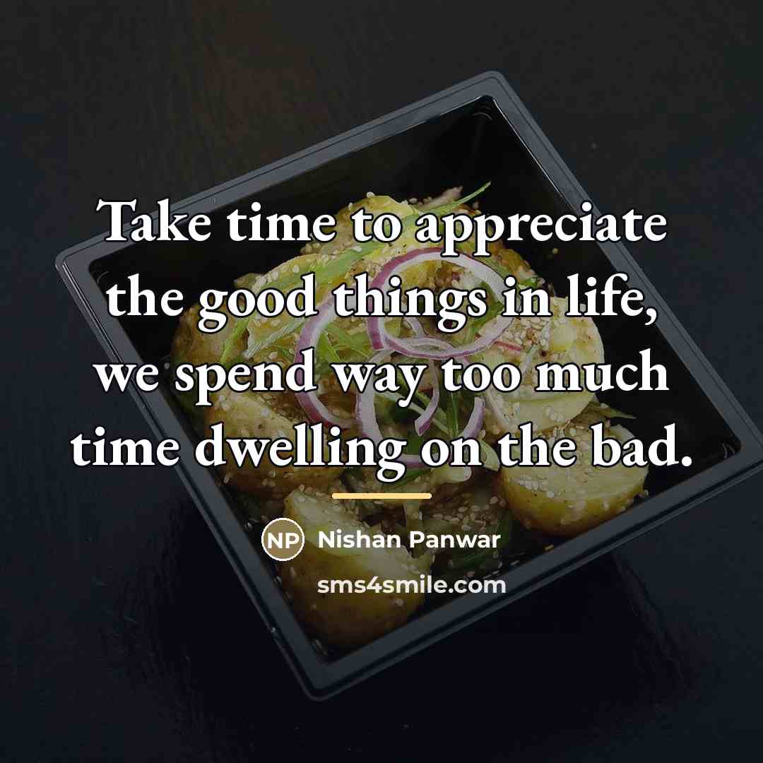 “Take time to appreciate the good things in life, we…” quote by Nishan Panwar